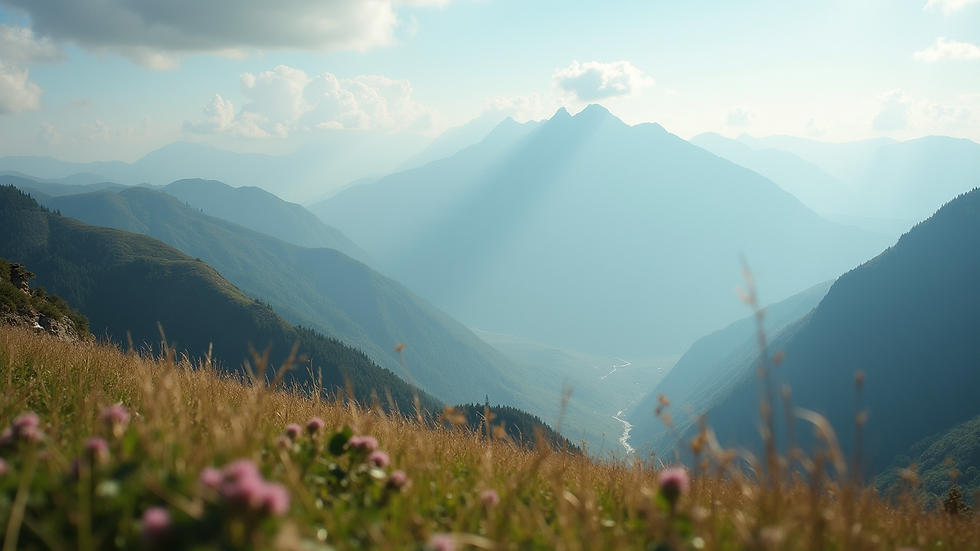 Eye-level view of a serene mountain landscape