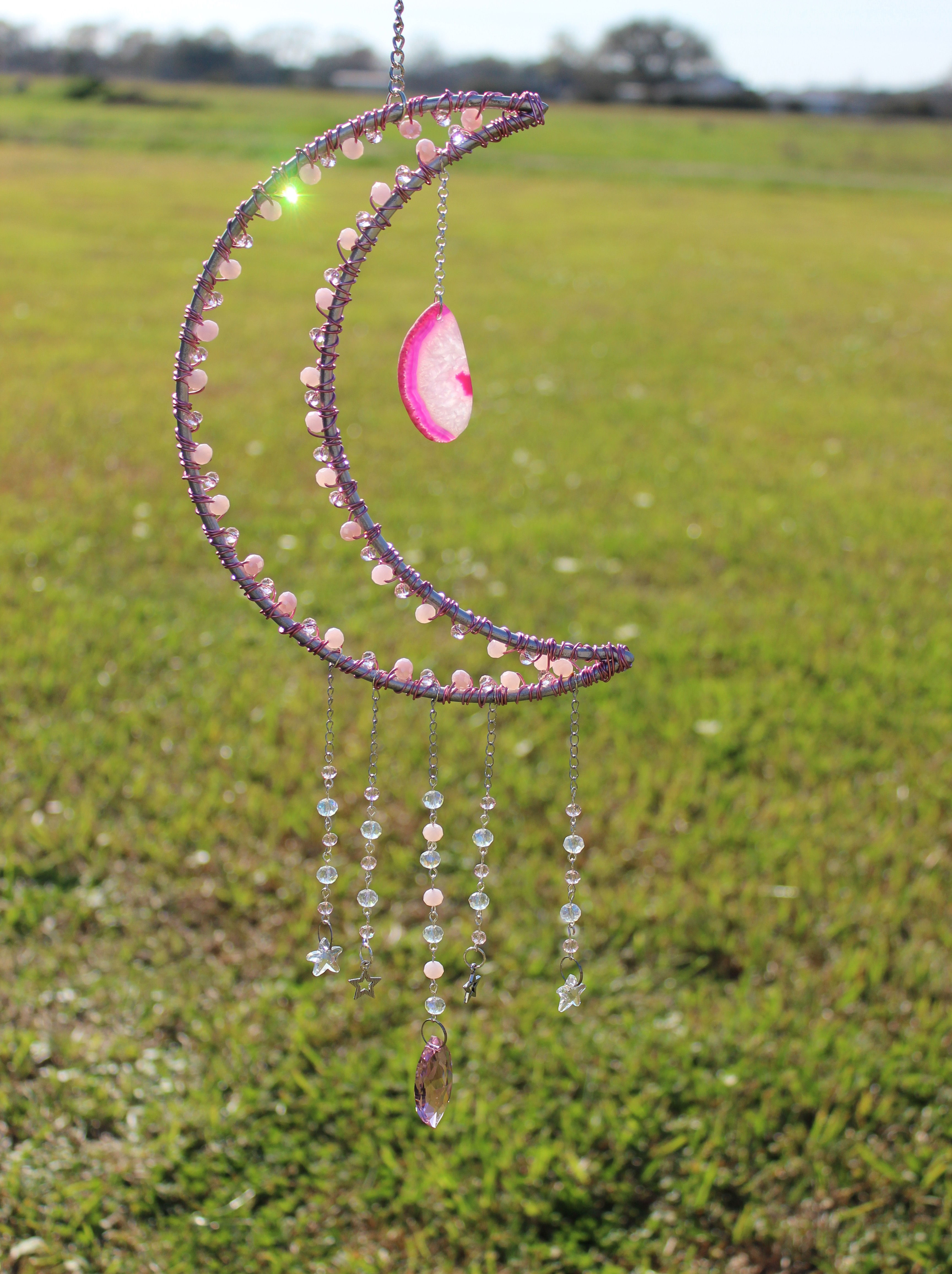 Pink Agate Moon Sun Catcher