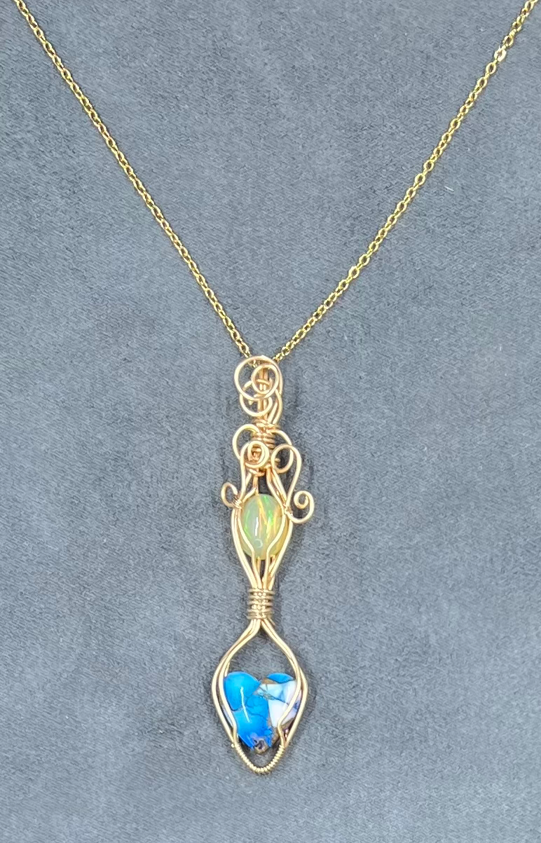 Thumbnail: Blue Mohave Turquoise w Ethiopian Opal 14/20 Gold Filled