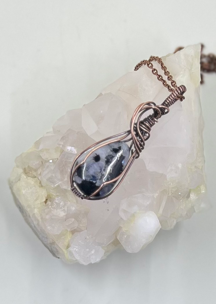 Thumbnail: Moonstone w Tourmaline Teardrop Pendant 