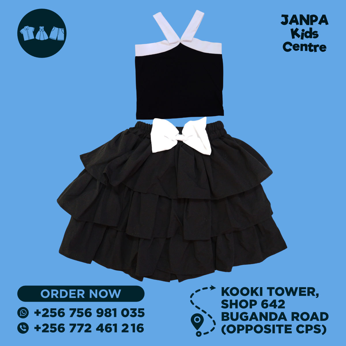 Girl's 2 Piece Set [ Black-White Top & Skirt ]