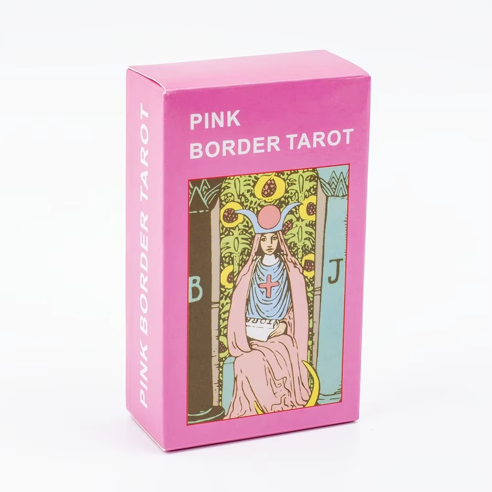 Pink Border Tarot Cards 78-Card English Deck with Guidebook 10.3x6cm