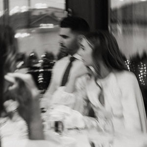 Couple sitting at dinner table 