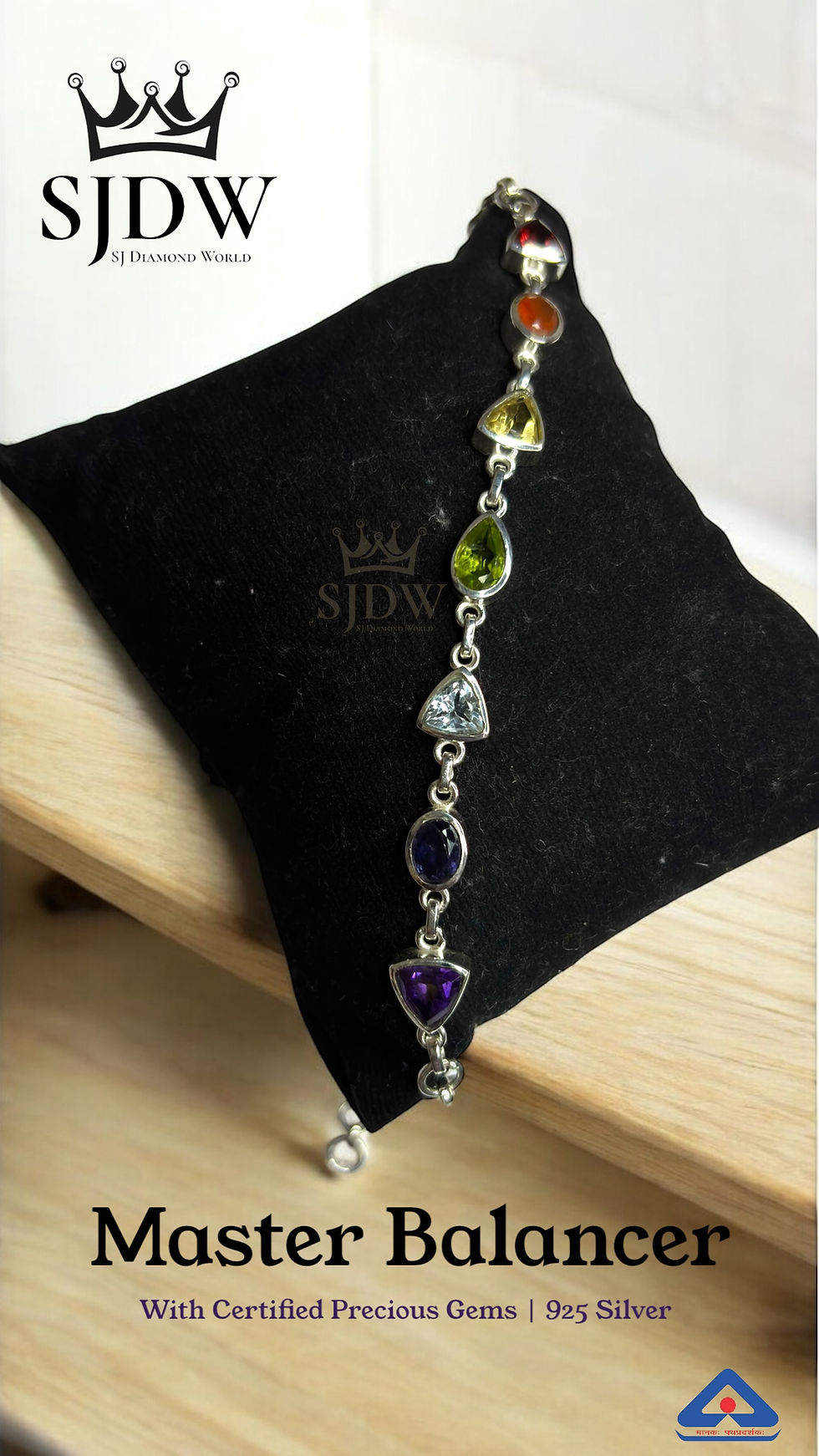 Thumbnail: Light-Activated Premium Master Balancer Gemstone Silver Bracelet  (Bestseller)
