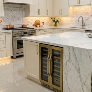 Modern kitchen with island and wine cooler