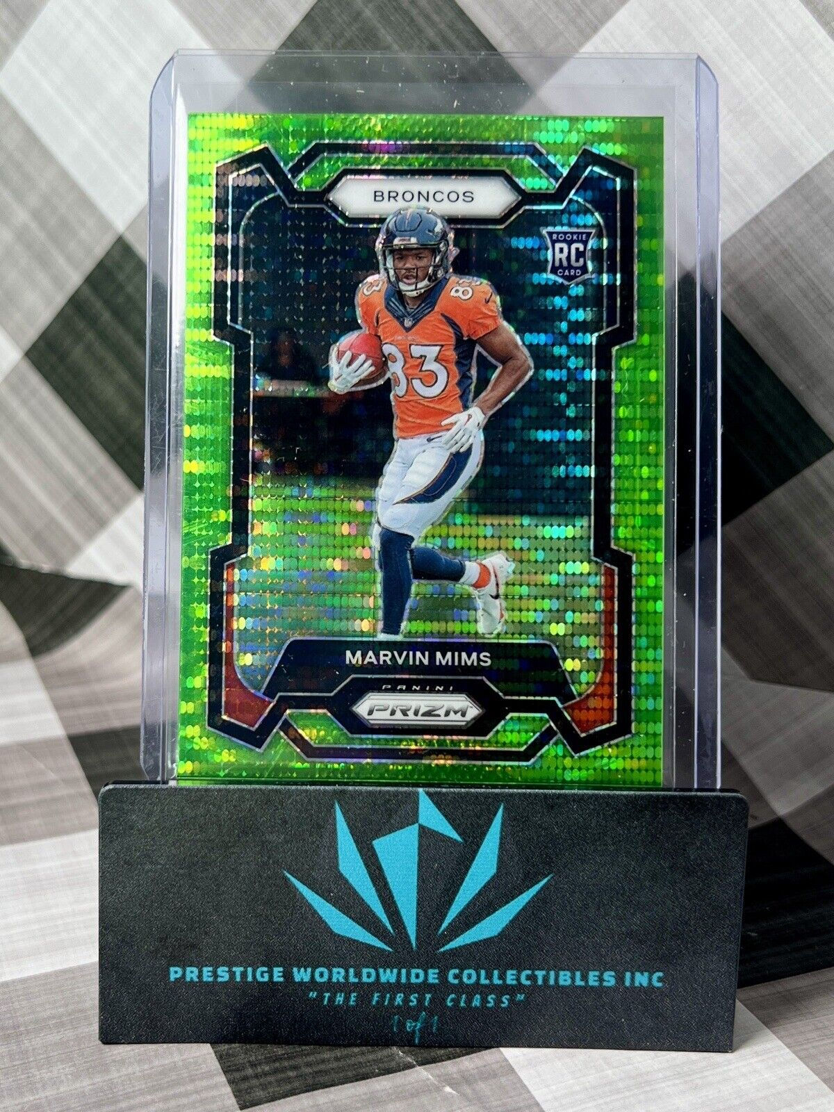 Marvin Mims 2023 Panini Prizm Green Pulsar Rookie #327 Denver Broncos RC