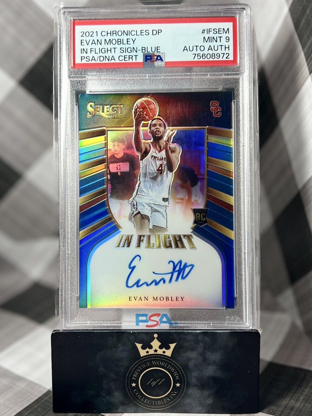 Evan Mobley 2021 Select DP In Flight Blue Auto /49 PSA 9 #IFS-EM USC & Cleveland