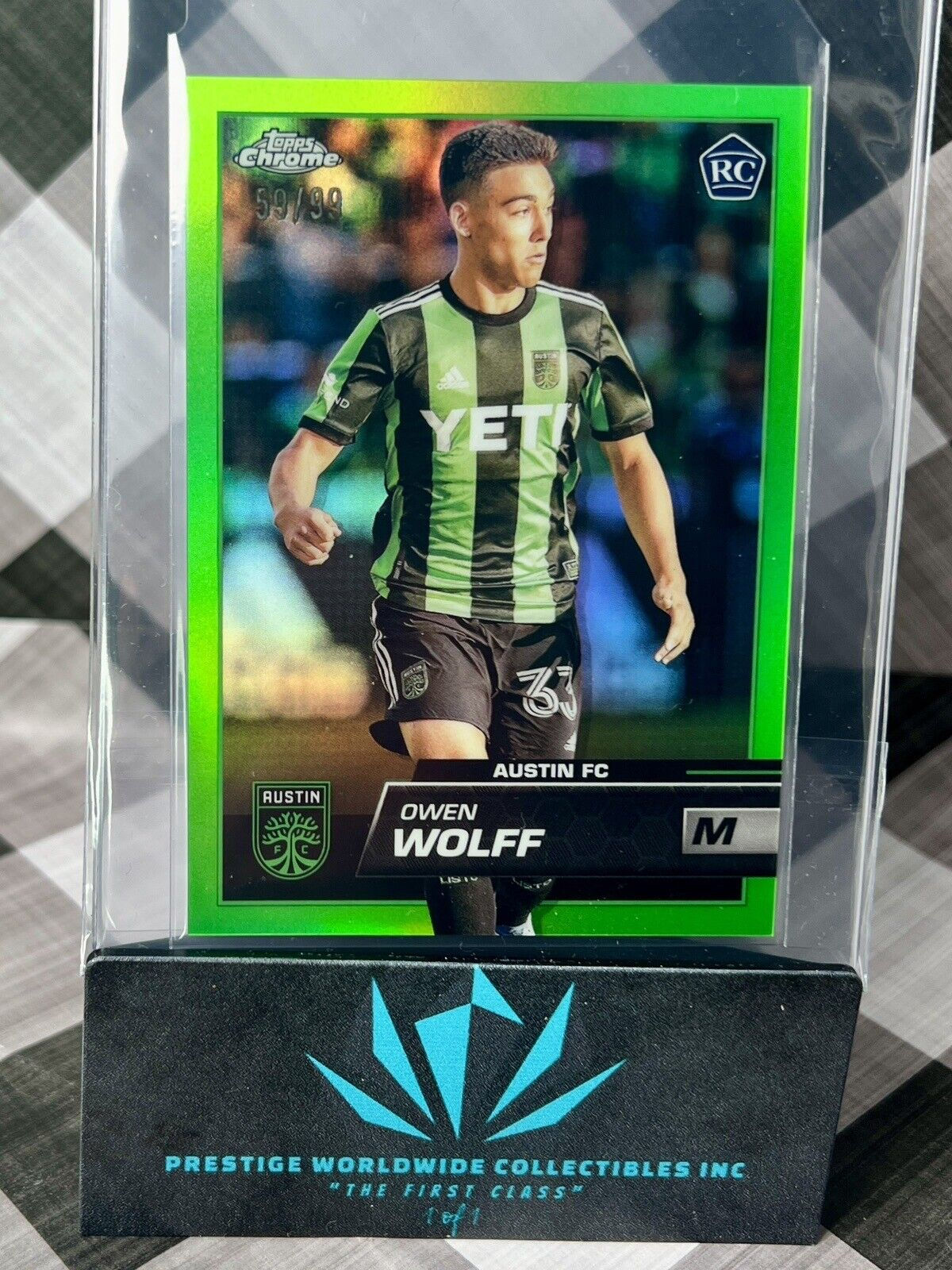 Owen Wolff 2023 Topps Chrome MLS Rookie Neon Green Refractor /99 #33 Austin RC