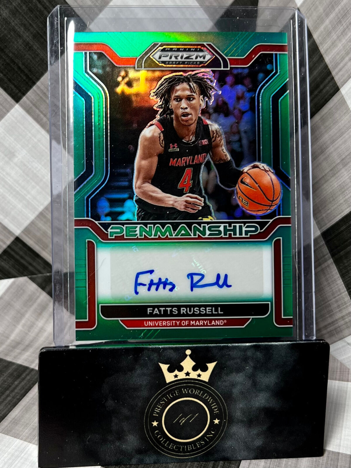 Fatts Russell 2022 Prizm Draft Picks Green Penmanship Auto #CP-FAT Maryland RC