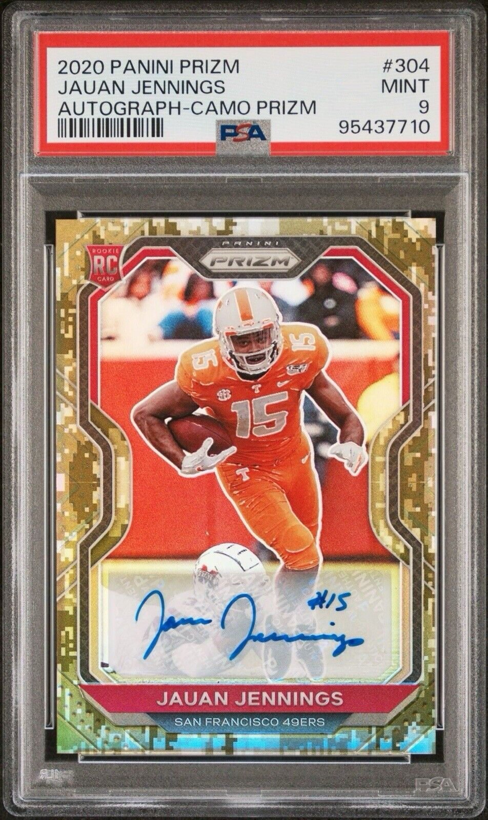 Jauan Jennings 2020 Panini Prizm Green Camo Rookie Auto /25 PSA 9 #304 SF 49ers