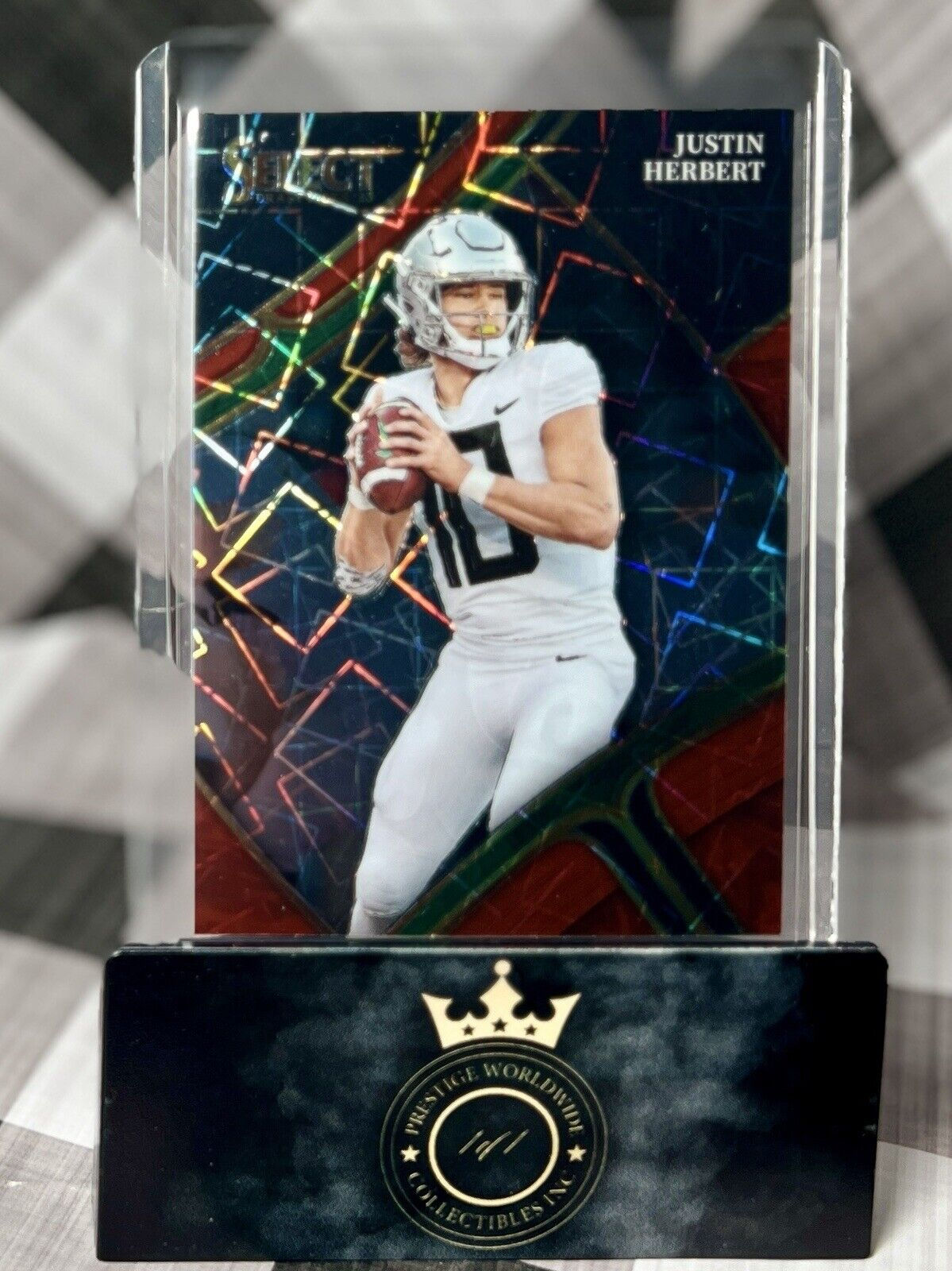 Justin Herbert 2023 Panini Select Draft Picks Red Lazer Prizm #134 Oregon & LAC