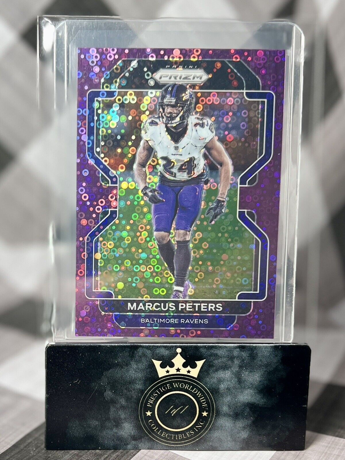 Marcus Peters 2021 Panini Prizm No Huddle Purple Disco /35 #287 BAL Ravens SP