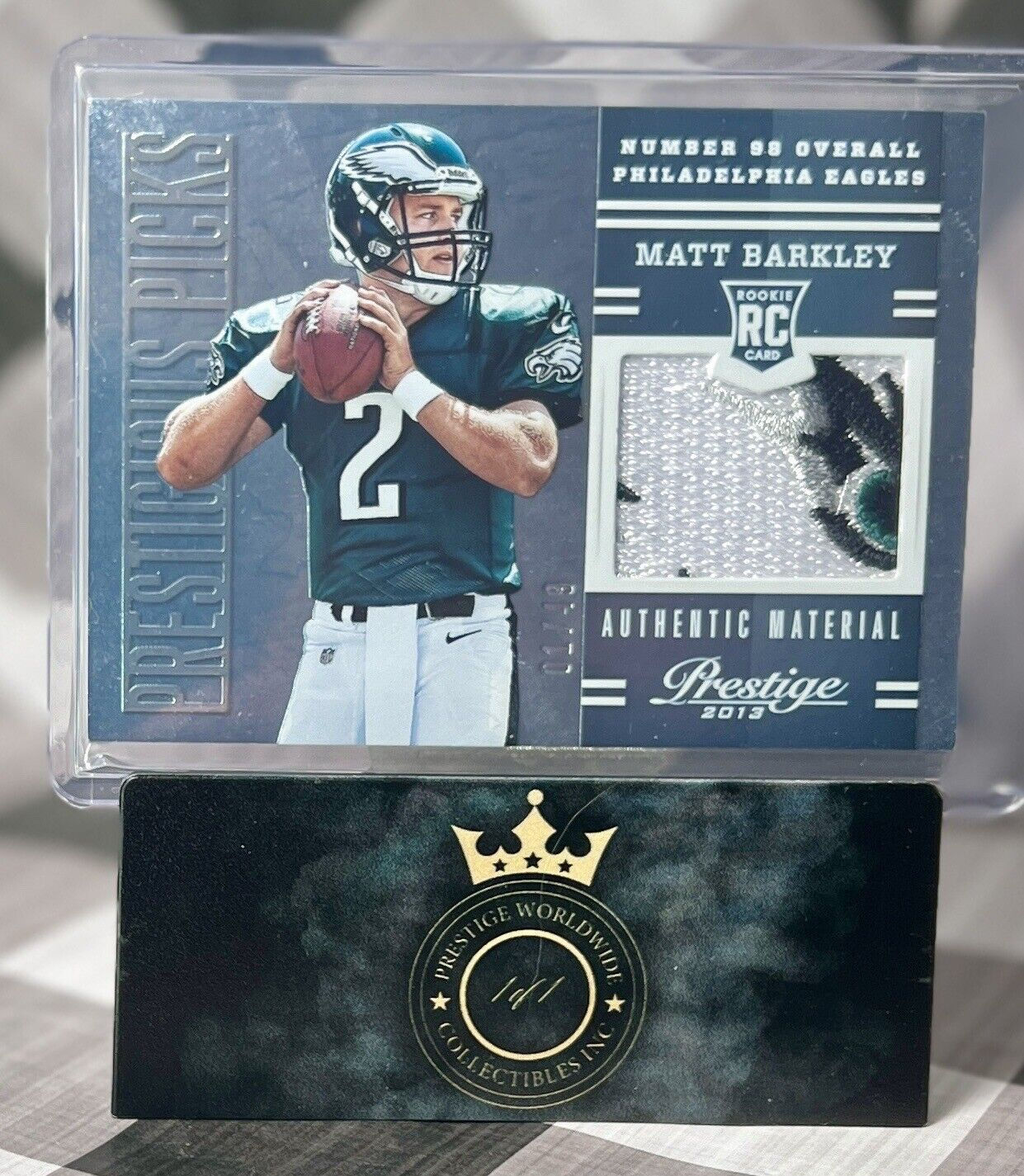 Matt Barkley 2013 Prestige Game Used Jersey Patch Rookie 1st 1/49 #22 PHI Eagles