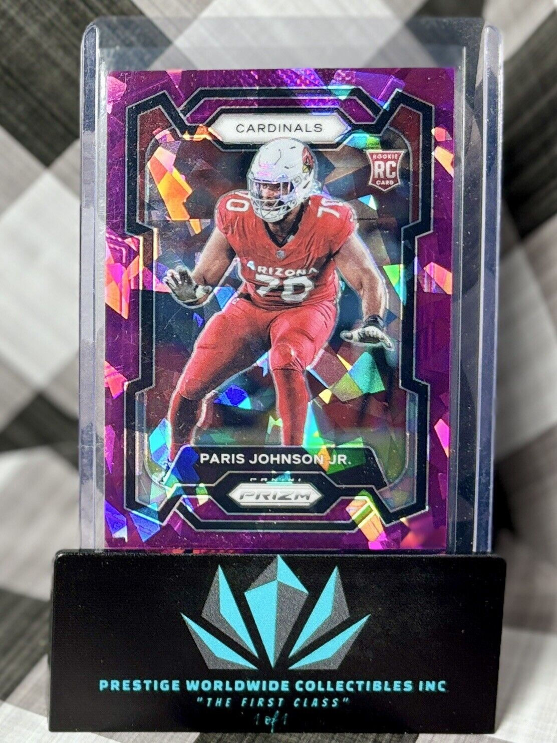 Paris Johnson Jr. 2023 Prizm Purple Cracked Ice Rookie /225 #304 Cardinals RC