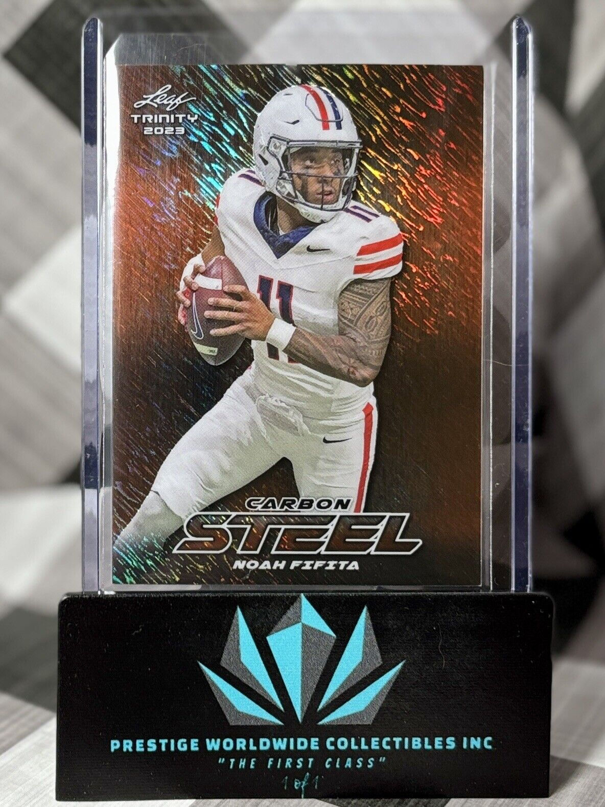 Noah Fifita 2023 Leaf Trinity Orange Shimmer Carbon 1/6 #S-62 Arizona Wildcats