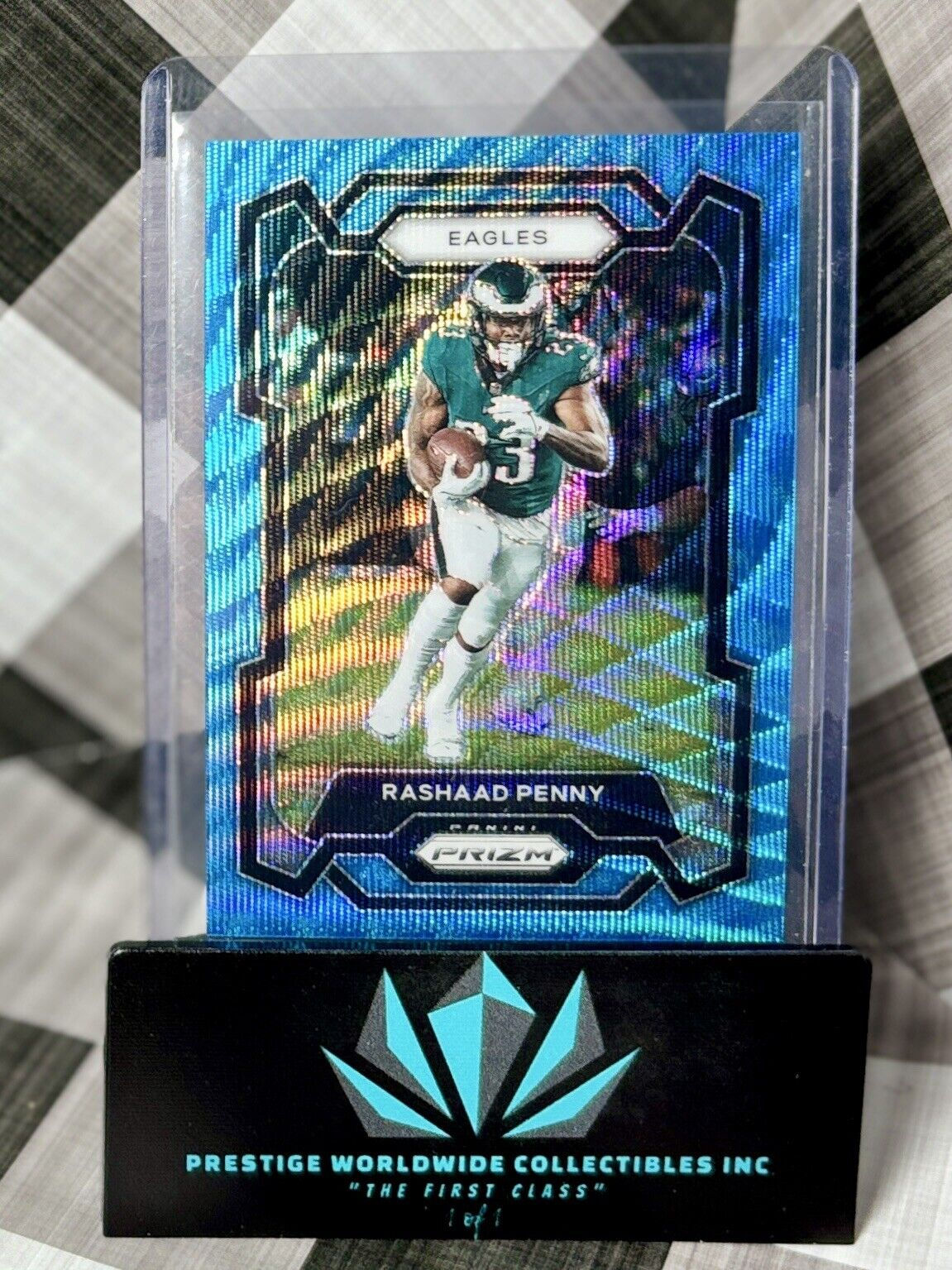 Rashaad Penny 2023 Panini Prizm Blue Wave Prizm /199 #242 Philadelphia Eagles