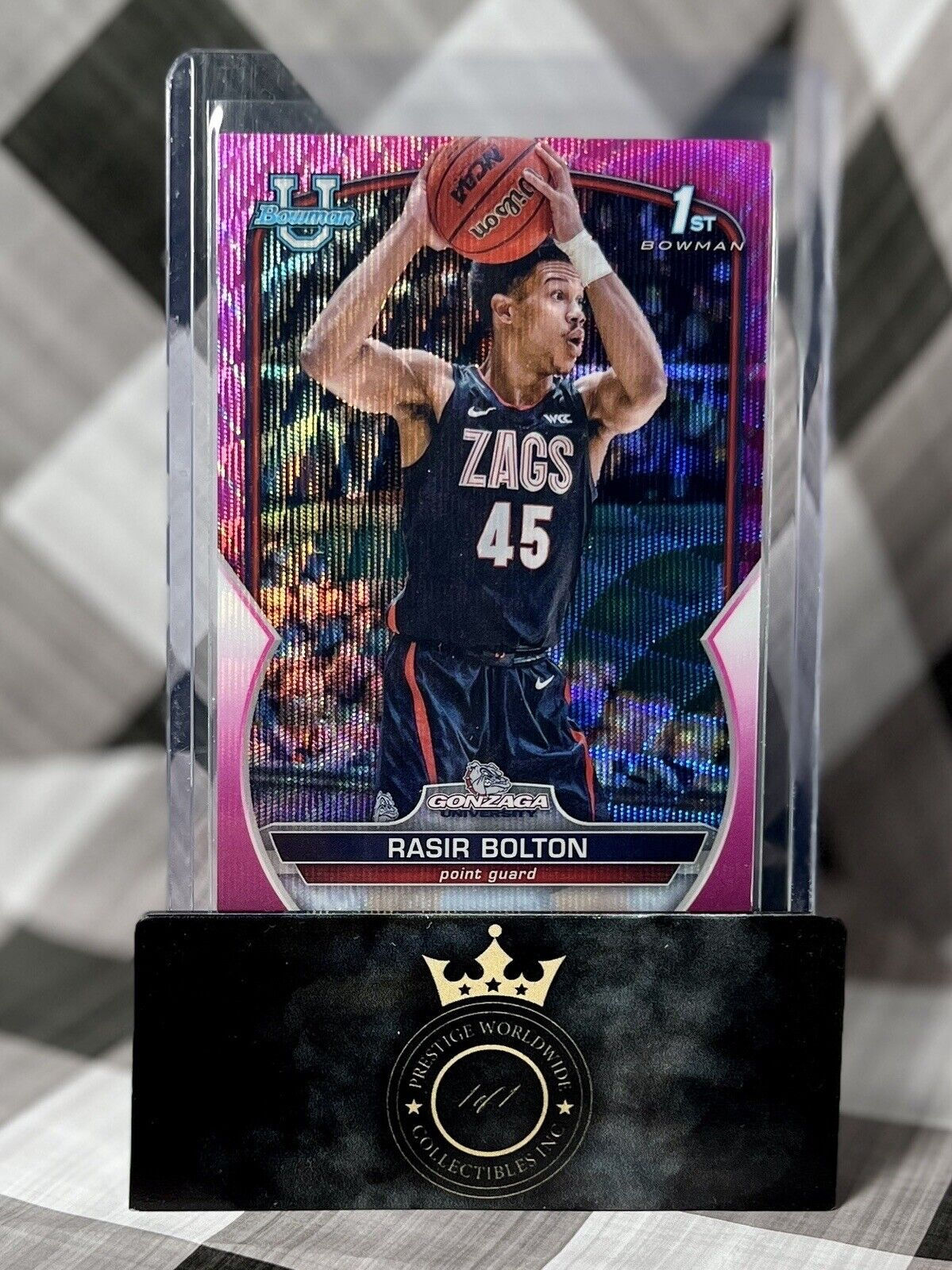 Rasir Bolton 2023 Bowman University 1st Pink Wave /125 #12 Gonzaga Antwerps BNXT