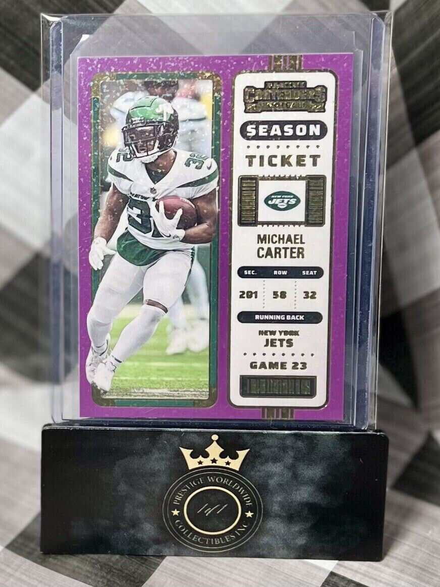 Michael Carter 2022 Panini Contenders Purple Stardust Season Ticket #92 NY Jets
