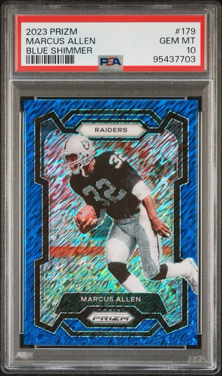 Marcus Allen 2023 Panini Prizm Blue Shimmer FOTL /25 PSA 10 #179 Oakland Raiders