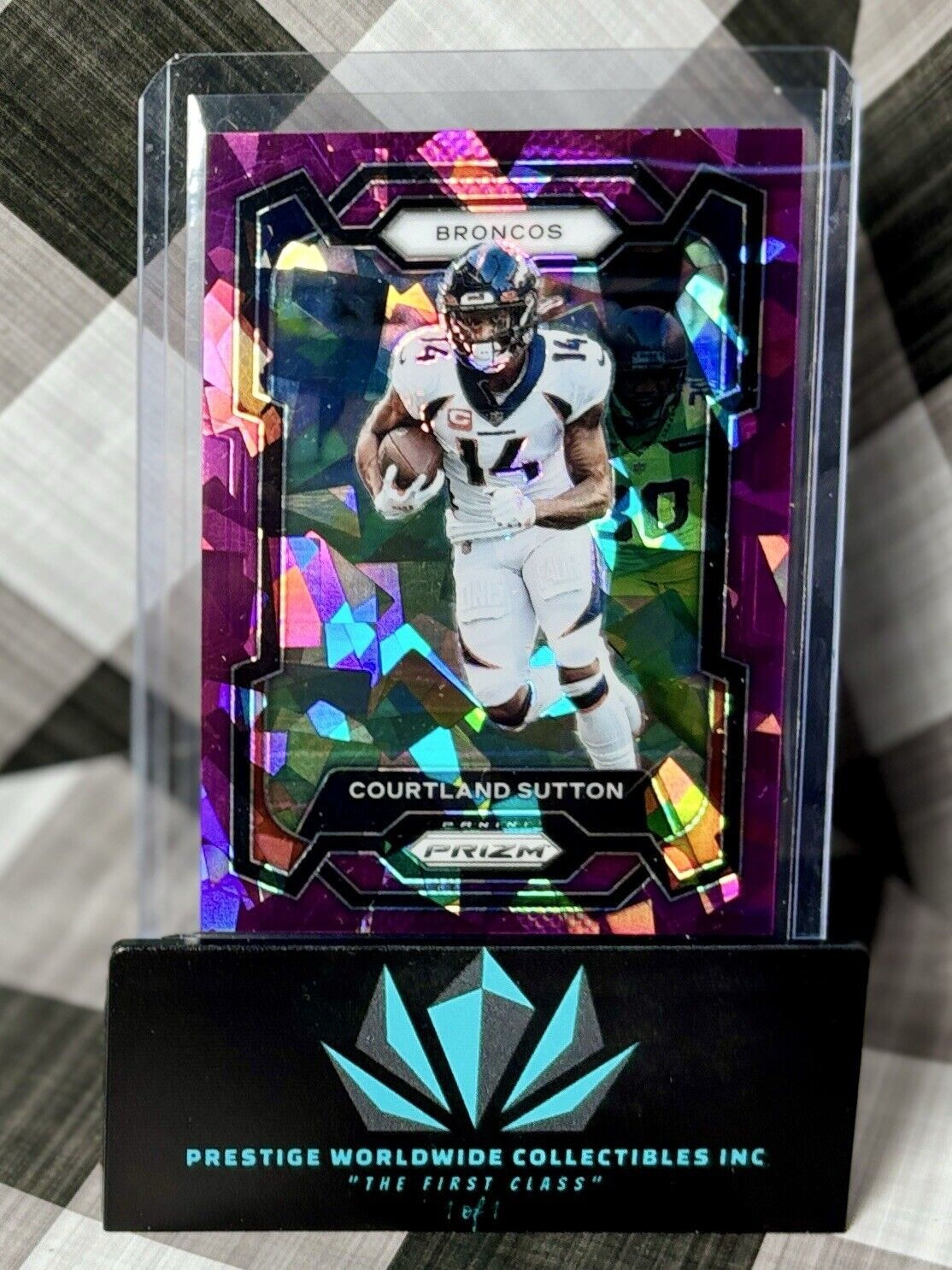 Courtland Sutton 2023 Prizm Purple Cracked Ice /225 #85 Denver Broncos SP