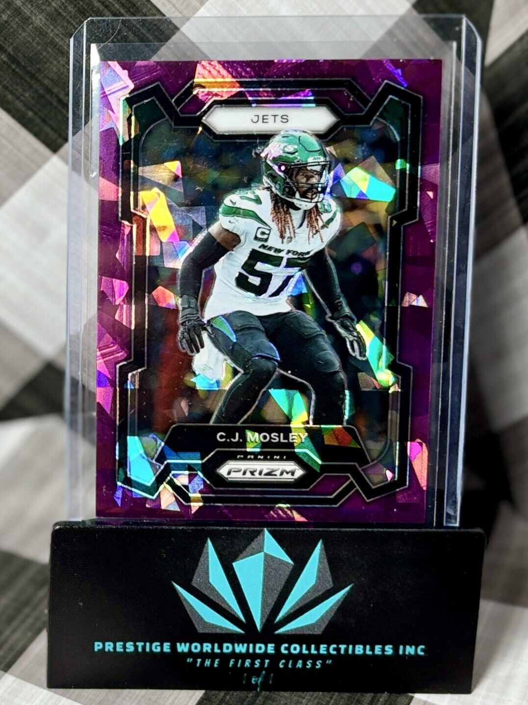 CJ Mosley 2023 Prizm Purple Cracked Ice /225 #230 New York Jets SP