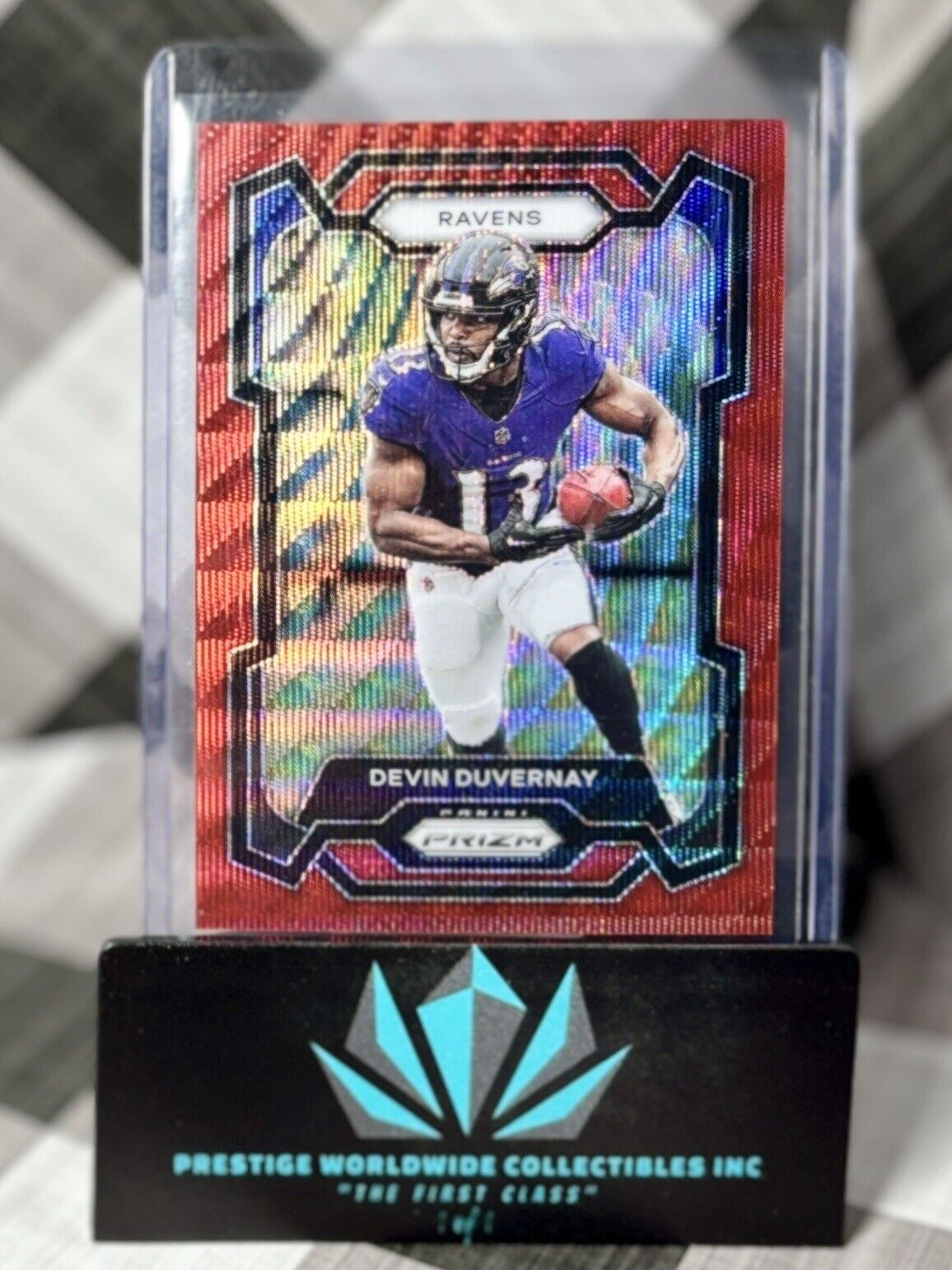Devin Duvernay 2023 Panini Prizm Red Wave Prizm /149 #23 Baltimore Ravens