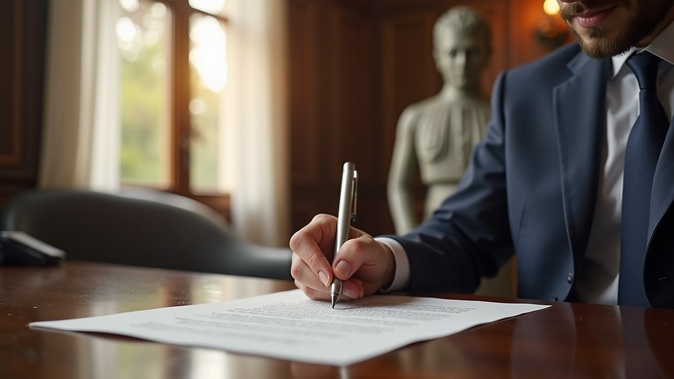 Eye-level view of a notary office with a signing table