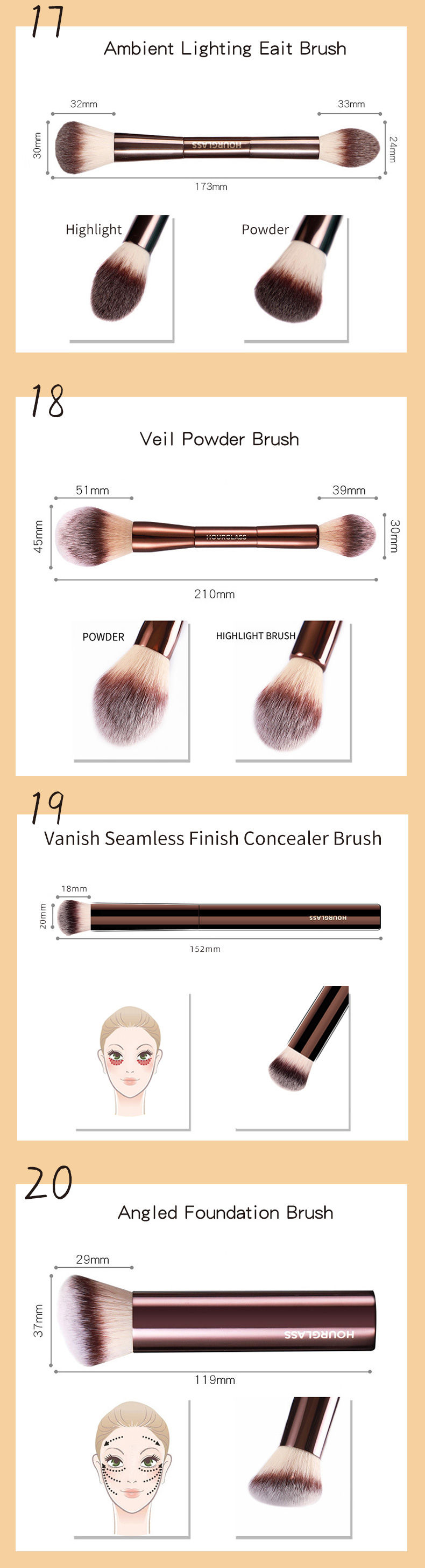 Thumbnail: Hourglass Makeup Brushes Powder Foundation Concealer Blusher Bronzer Eye Shadow 
