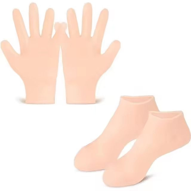 Thumbnail: Silicone Skin Care 3-Piece Set - Reusable Moisturizing Mask Set, Gloves, Socks -
