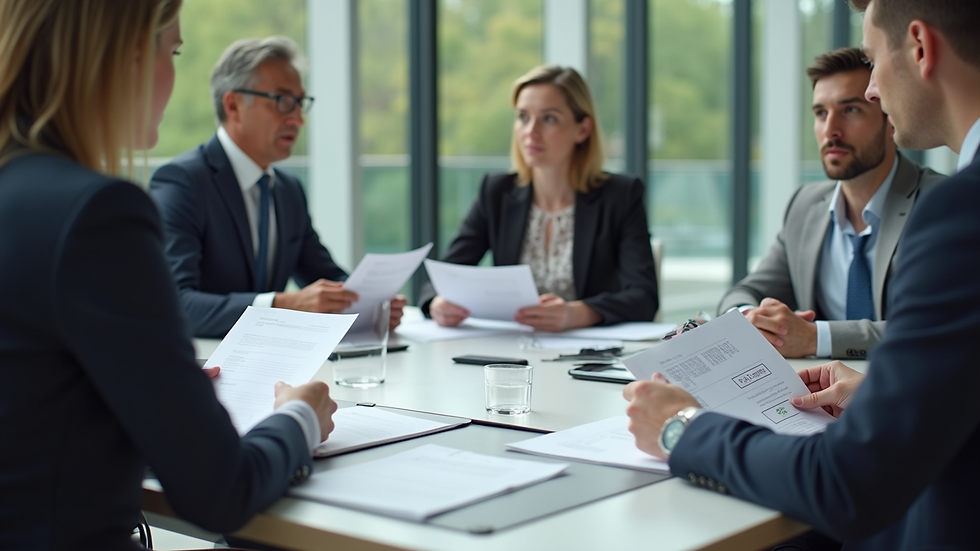 Close-up view of a business meeting with HR professionals discussing documents