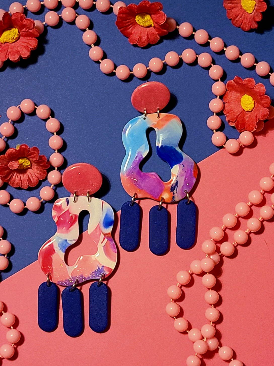 Boucles d'oreilles - Bleu/Rose