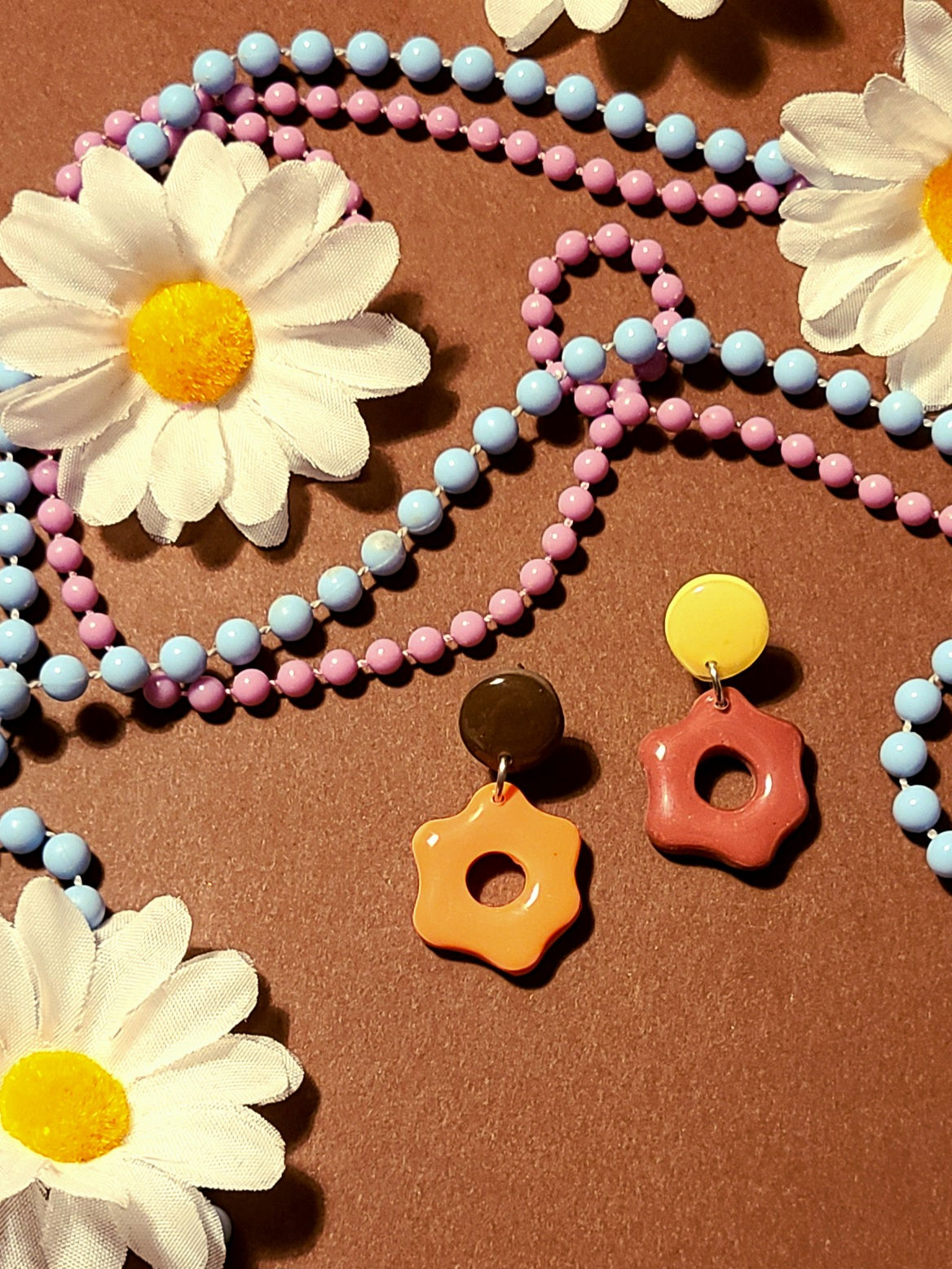 Boucles d'oreilles - Jaune/ Orange/ Brun/ Rose