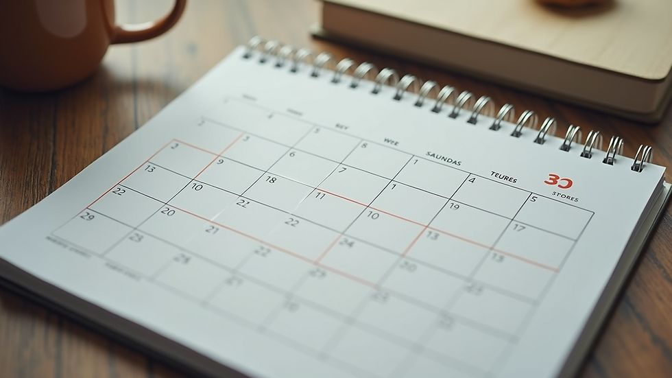 High angle view of a calendar with a three-month period highlighted