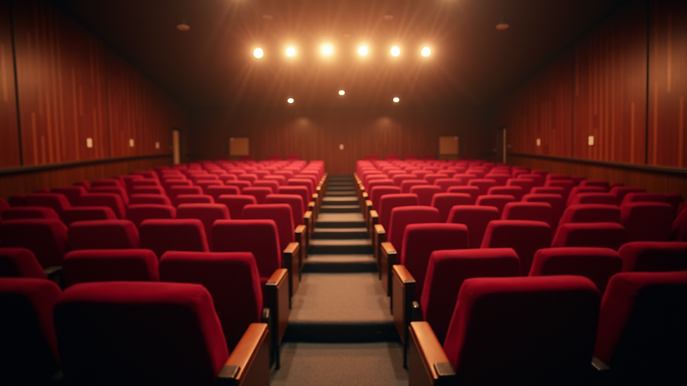 Eye-level view of a community theater with stage lights and seating