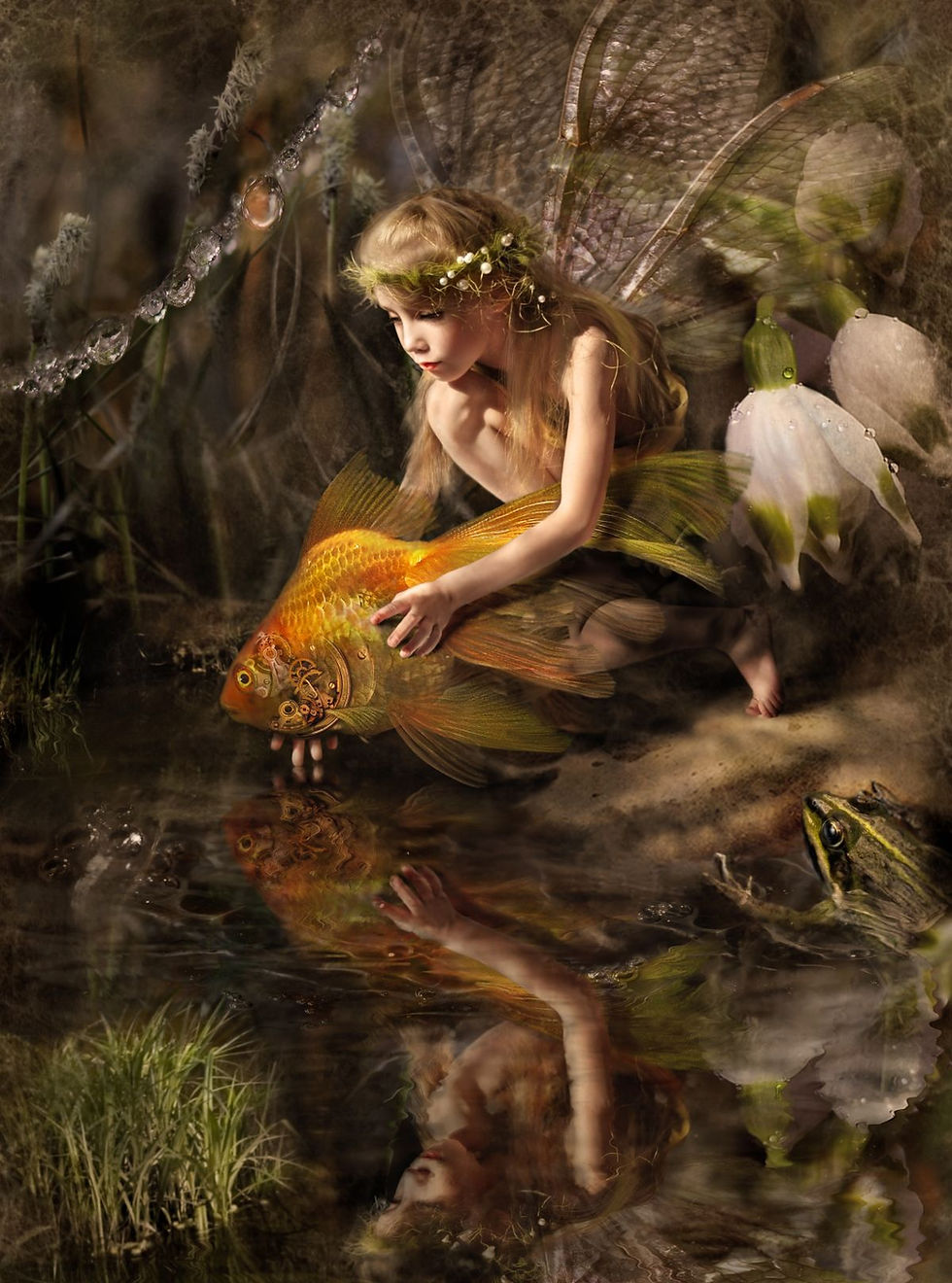 Fairy in the forest at a stream