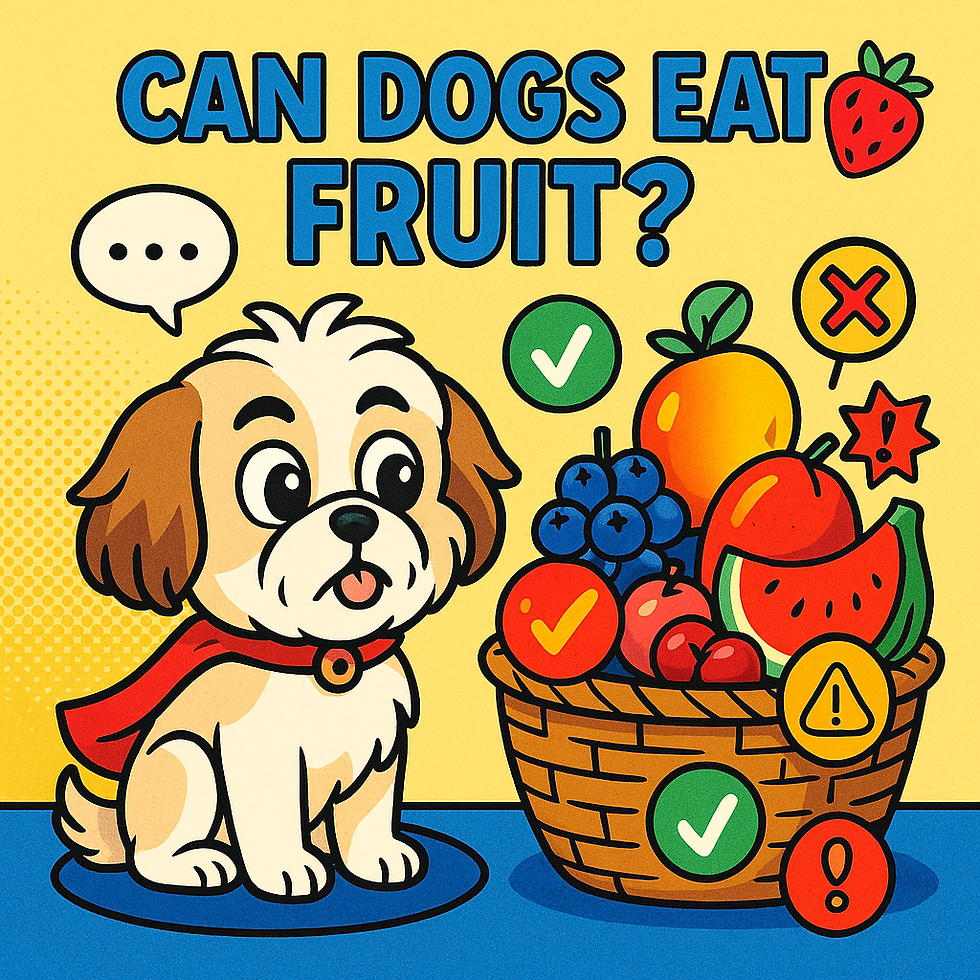 A dog with a bowl full of different fruits