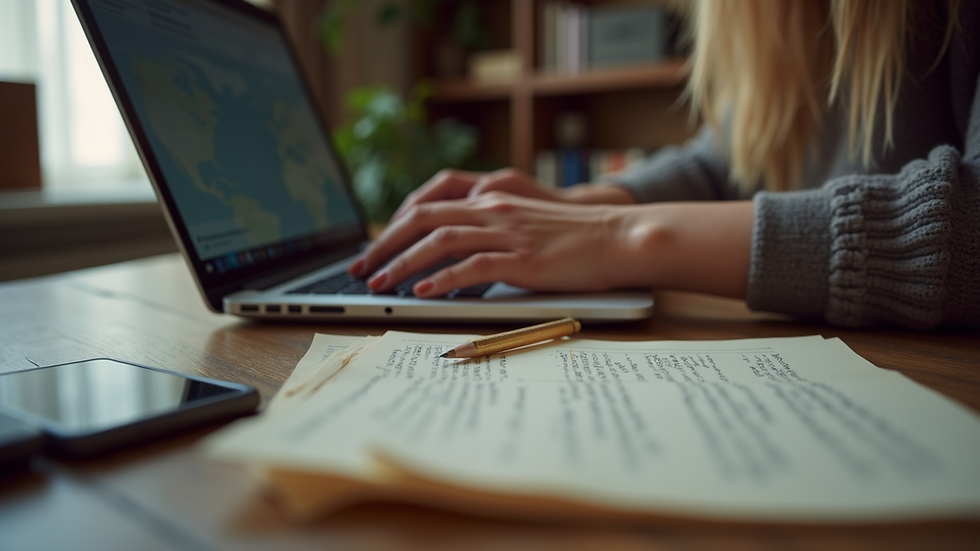 Eye-level view of a person researching family history on a laptop