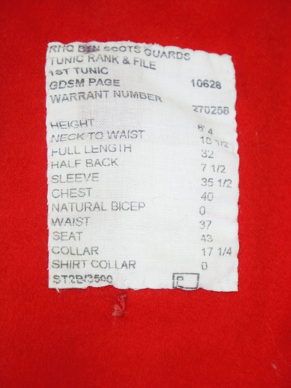 サムネイル： イギリス軍 近衛兵 ウールチュニック スコッツガーズ A