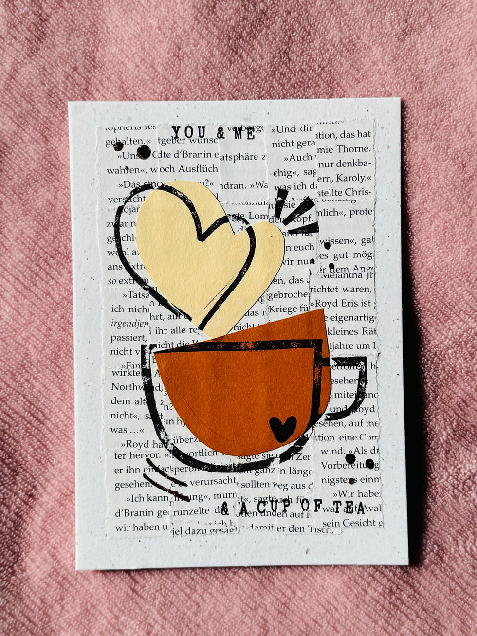 handgefertigte Grußkarte "Cup of Tea" frontal fotografiert