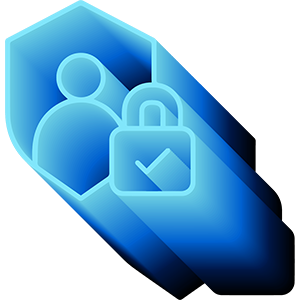 Blue icon showing privacy impact assessment and secure user data practices