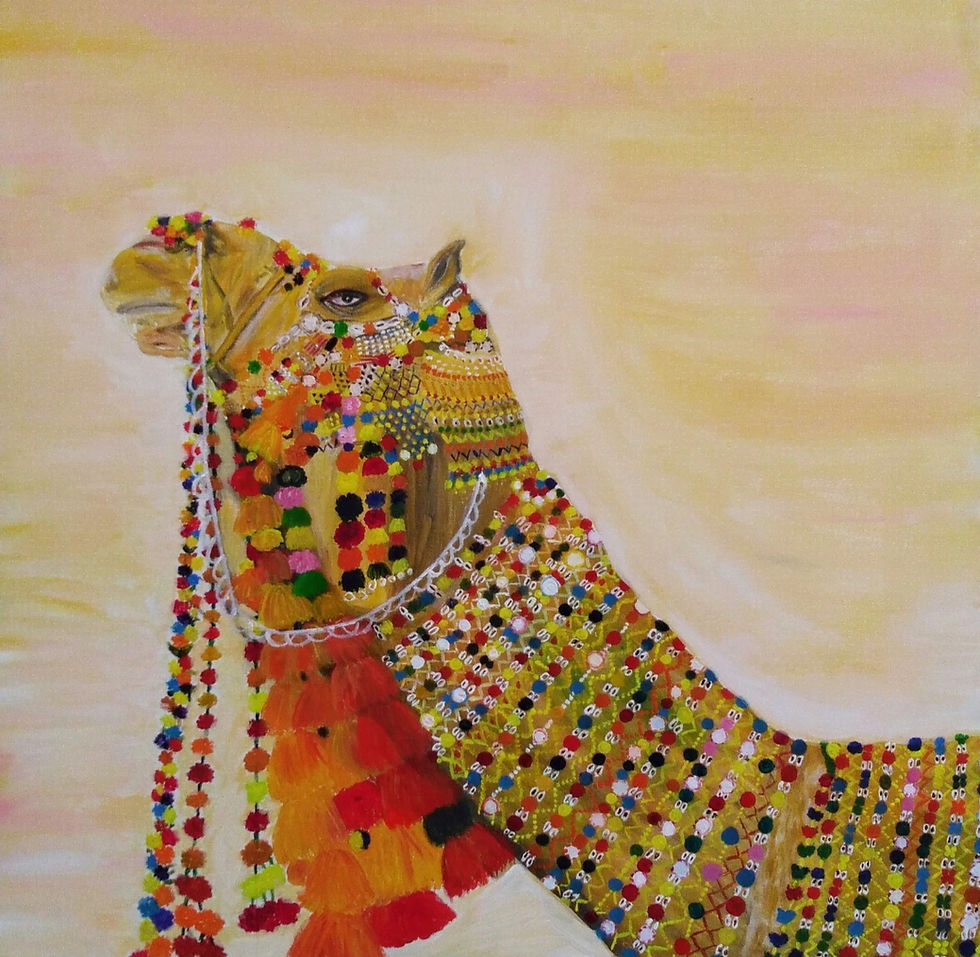 Acrylic painting on stretched canvas titled “Ship of the Desert”, size 24 by 24 inches "