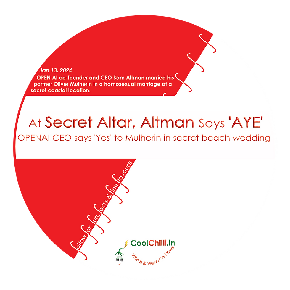 OPEN AI co-founder and CEO Sam Altman marries his partner Oliver Mulherin in a homosexual union at a secret coastal location. OPEN AI co-founder and CEO Sam Altman married his partner Oliver Mulherin in a homosexual union at a secret coastal location. 