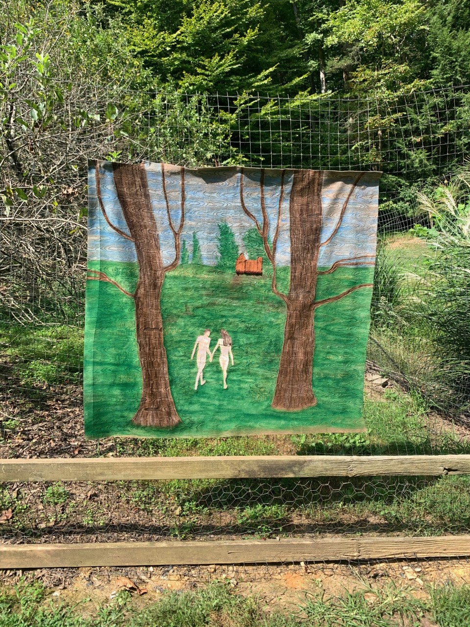 "Art on a Fence" solo exhibition on an orchard fence outside of Washington DC