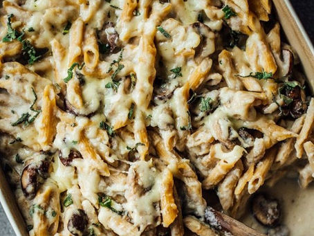 Baked Ziti with Spinach and Roasted Garlic Cauliflower Sauce