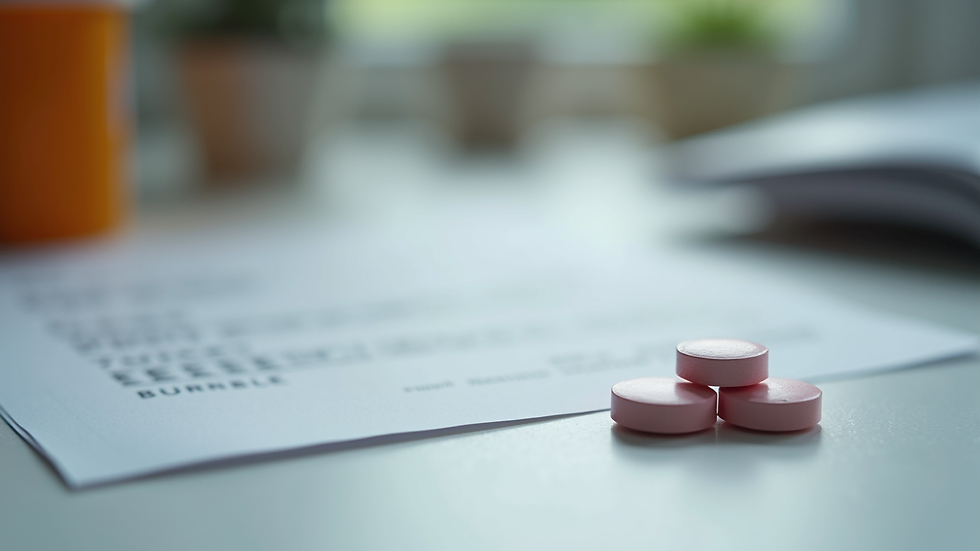 Close-up view of a prescription note and Sobril tablets on a table