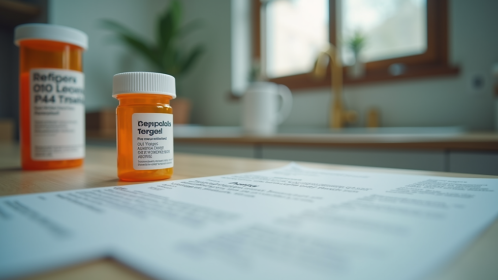 Eye-level view of a prescription bottle and dosage instructions on a table