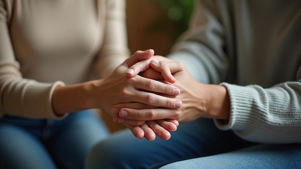 Close-up view of a couple holding hands during a therapy session