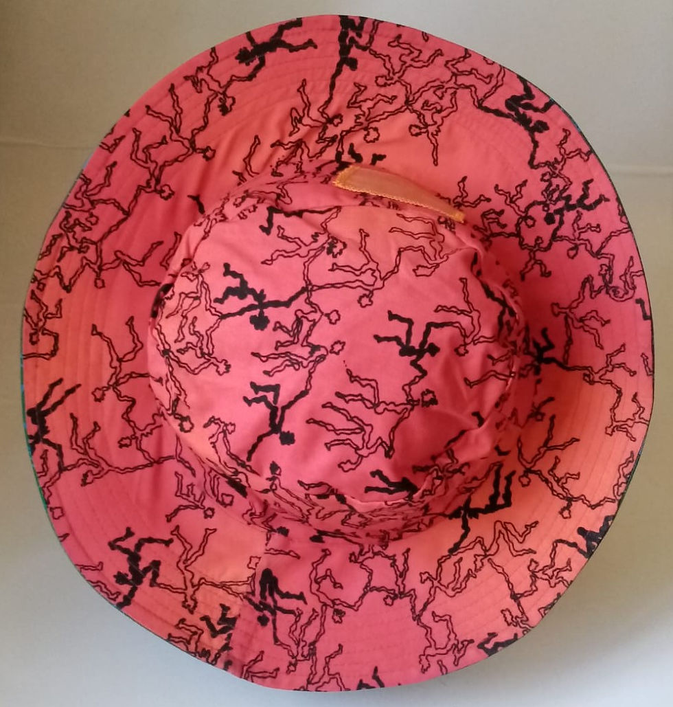 Thumbnail: Reversible Sun Hat Zimbabalooba Blue Rock Art / Orange Afro Jive LARGE