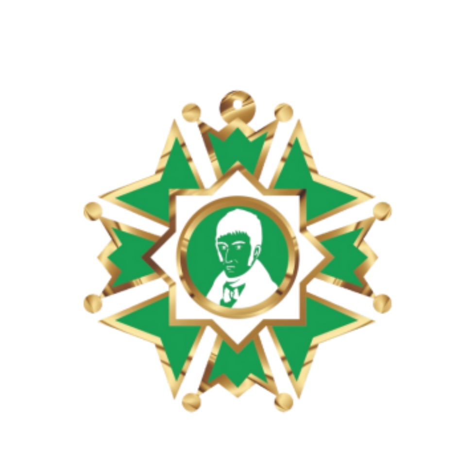 Insignia dorada y verde con figura geométrica y detalles, Colegio Militar Acoolsure.