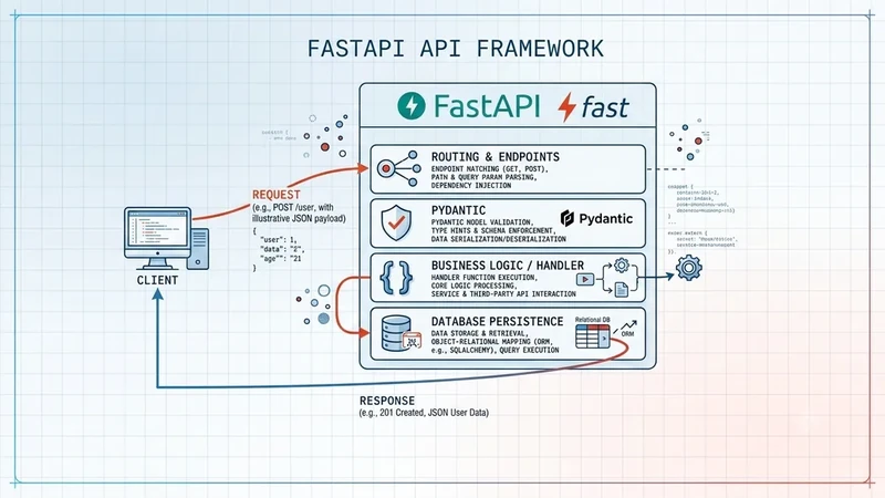 FastAPI Project — Netsetos program hero, blueprint schematic style